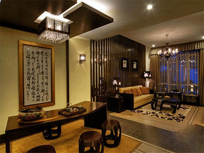 中式风格小三居客厅吊顶装修效果图