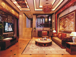 中式风格小别墅客厅吊顶装修效果图