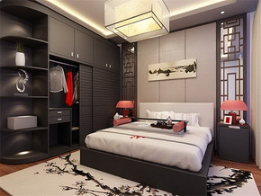 中式风格样板房卧室效果图