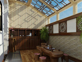 新中式阁楼阳台茶室装修效果图