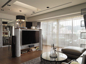 现代时尚三居室客厅电视背景墙装修效果图