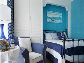 蓝色地中海风格卧室装修效果图